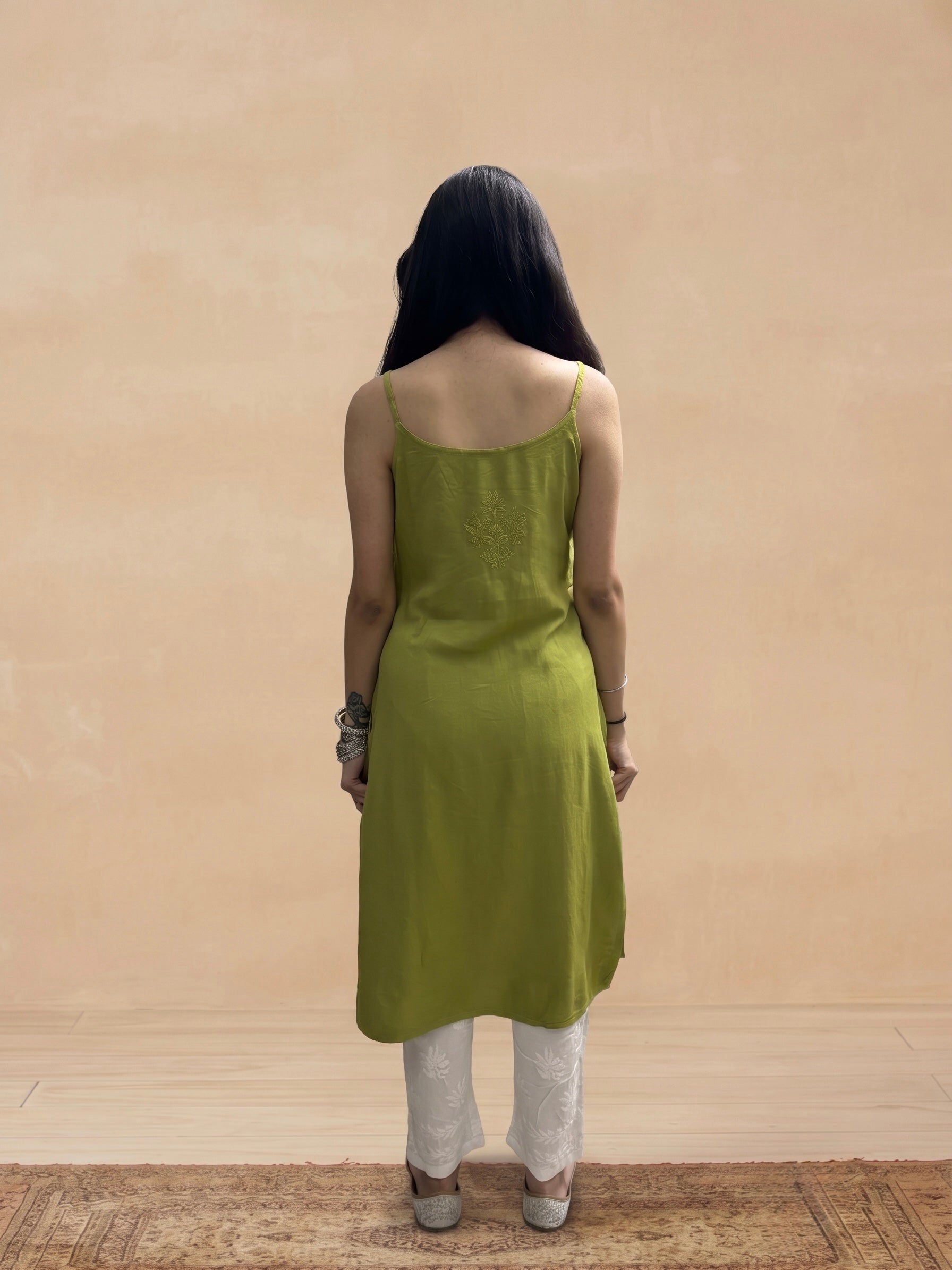 Rayon Chikankari Solid Women's Kurti - Olive Green