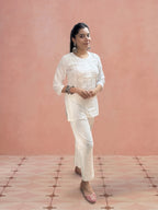 Cotton Chikankari Loopi Design Women's Short Kurta - White