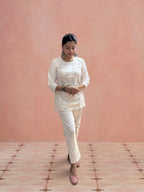 Cotton Chikankari Loopi Design Women's Short Kurta - White