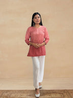 Rayon Chikankari Ombre Women's Short Kurta - Peachish Brown