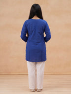 Rayon Chikankari Solid Women's Short Kurta - Blue
