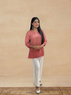 Rayon Chikankari Ombre Women's Short Kurta - Peachish Brown