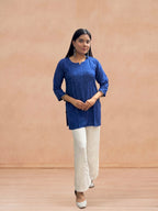 Rayon Chikankari Solid Women's Short Kurta - Blue