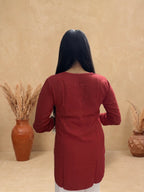 Rayon Chikankari Solid Women's Short Kurta - Maroon