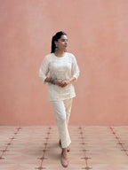 Cotton Chikankari Loopi Design Women's Short Kurta - White