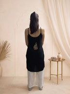 Rayon Chikankari Solid Women's Mid length Kurti - Black (Yellow)