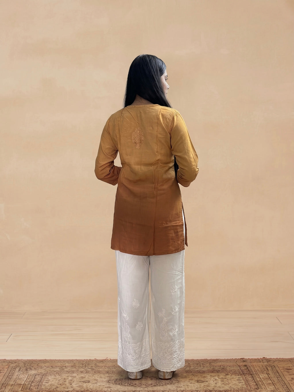 Rayon Chikankari Ombre Women's Short Kurta - Mustard