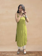 Rayon Chikankari Solid Women's Kurti - Olive Green