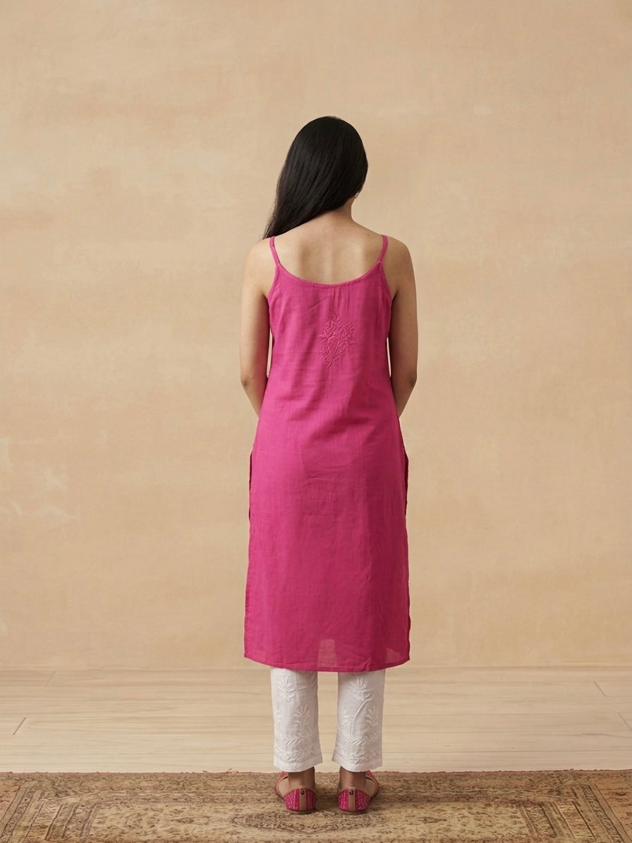 Rayon Chikankari Solid Women's Kurti - Pink
