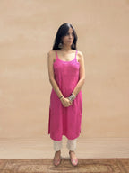 Rayon Chikankari Solid Women's Kurti - Pink