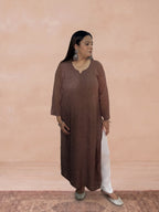 Georgette Chikankari Solid Women's Long Kurti - Chocolate Brown
