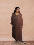 Georgette Chikankari Solid Women's Long Kurti - Chocolate Brown