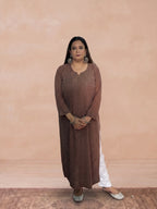 Georgette Chikankari Solid Women's Long Kurti - Chocolate Brown