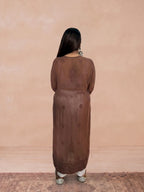 Georgette Chikankari Solid Women's Long Kurti - Chocolate Brown
