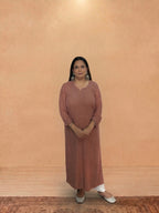 Georgette Chikankari Solid Women's Long Kurti - Light Brown