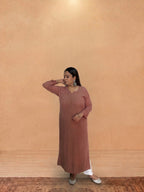 Georgette Chikankari Solid Women's Long Kurti - Light Brown