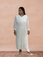Georgette Chikankari Solid Women's Long Kurti - White