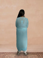 Georgette Chikankari Solid Women's Long Kurti - Blue
