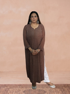 Georgette Chikankari Solid Women's Long Kurti - Chocolate Brown