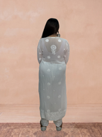 Georgette Chikankari Solid Women's Long Kurti - White