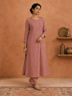 Shop Peach Utsav Georgette Chikankari Long Kurti women wear