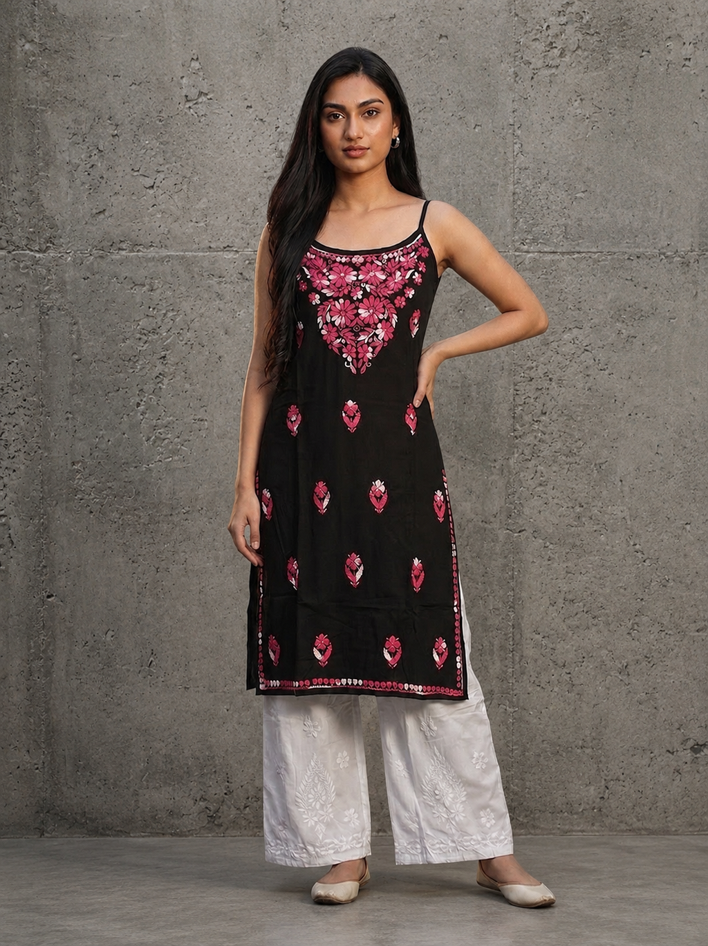Rayon Chikankari Solid Women's Kurti - White