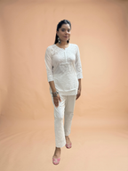 Chikankari Solid Women's 2 PC Co-ord Set - White