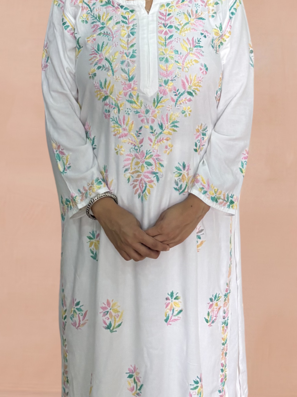 Rayon Chikankari Women's 2PC Long Kurta Set - White