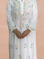 Rayon Chikankari Women's 2PC Long Kurta Set - White
