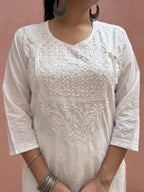 Cotton Chikankari Solid Women’s Angrakha Kurta Set