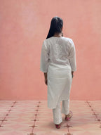 Cotton Chikankari Solid Women’s Angrakha Kurta Set