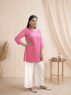 Rayon Chikankari Ombre Women's Short Kurta - Pink