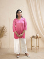 Rayon Chikankari Ombre Women's Short Kurta - Pink