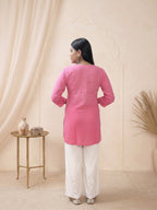 Rayon Chikankari Ombre Women's Short Kurta - Pink