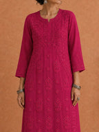 Magenta Utsav Georgette Chikankari Long Kurti 