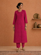 Magenta Utsav Georgette Chikankari Long Kurti 