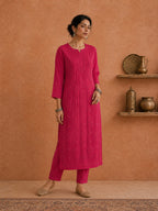 Magenta Utsav Georgette Chikankari Long Kurti 