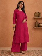 Shop Magenta Rangat Rayon Chikankari Kurta Set