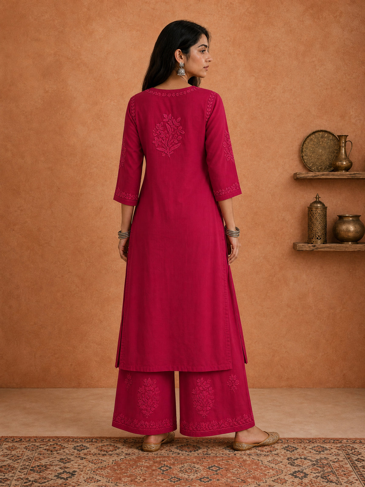 Shop Magenta Rangat Rayon Chikankari Kurta Set