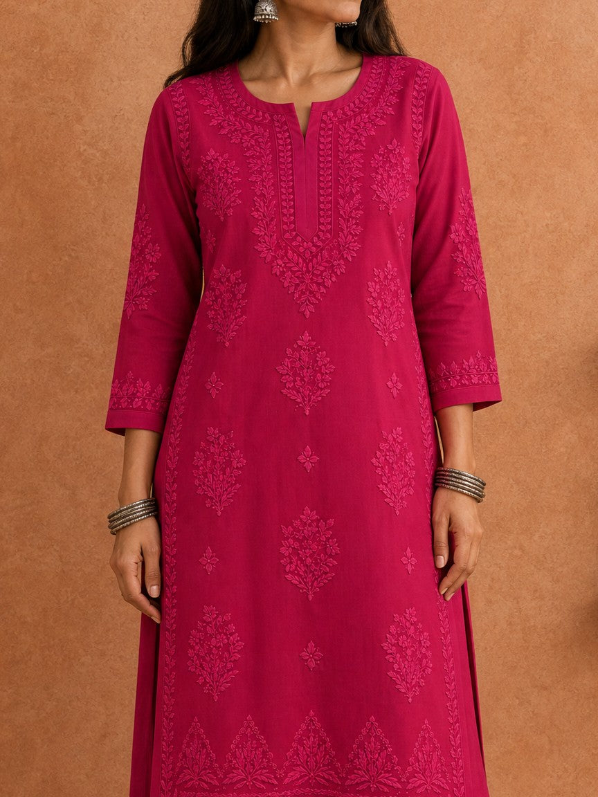 Shop Magenta Rangat Rayon Chikankari Kurta Set