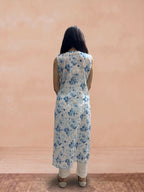 Mulmul Chikankari Printed Women's Long Kurti - Blue