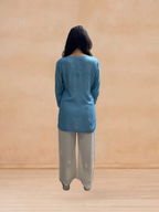 Muslin Chikankari Solid Women's Short Kurta - Blue