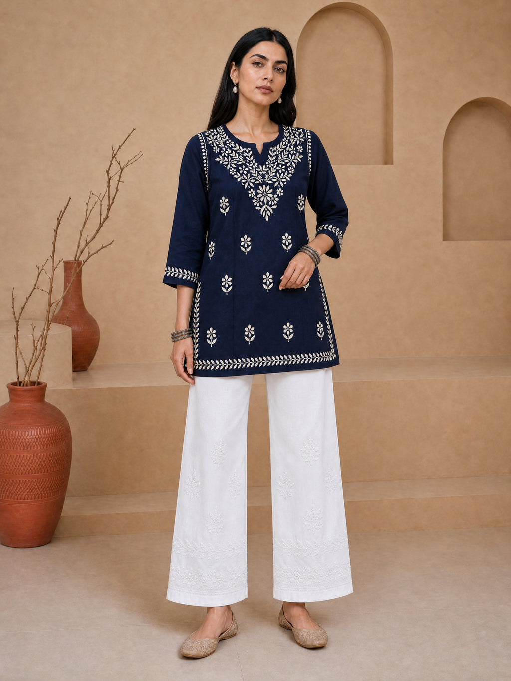 Milan Rayon Chikankari Short Kurta - Blue