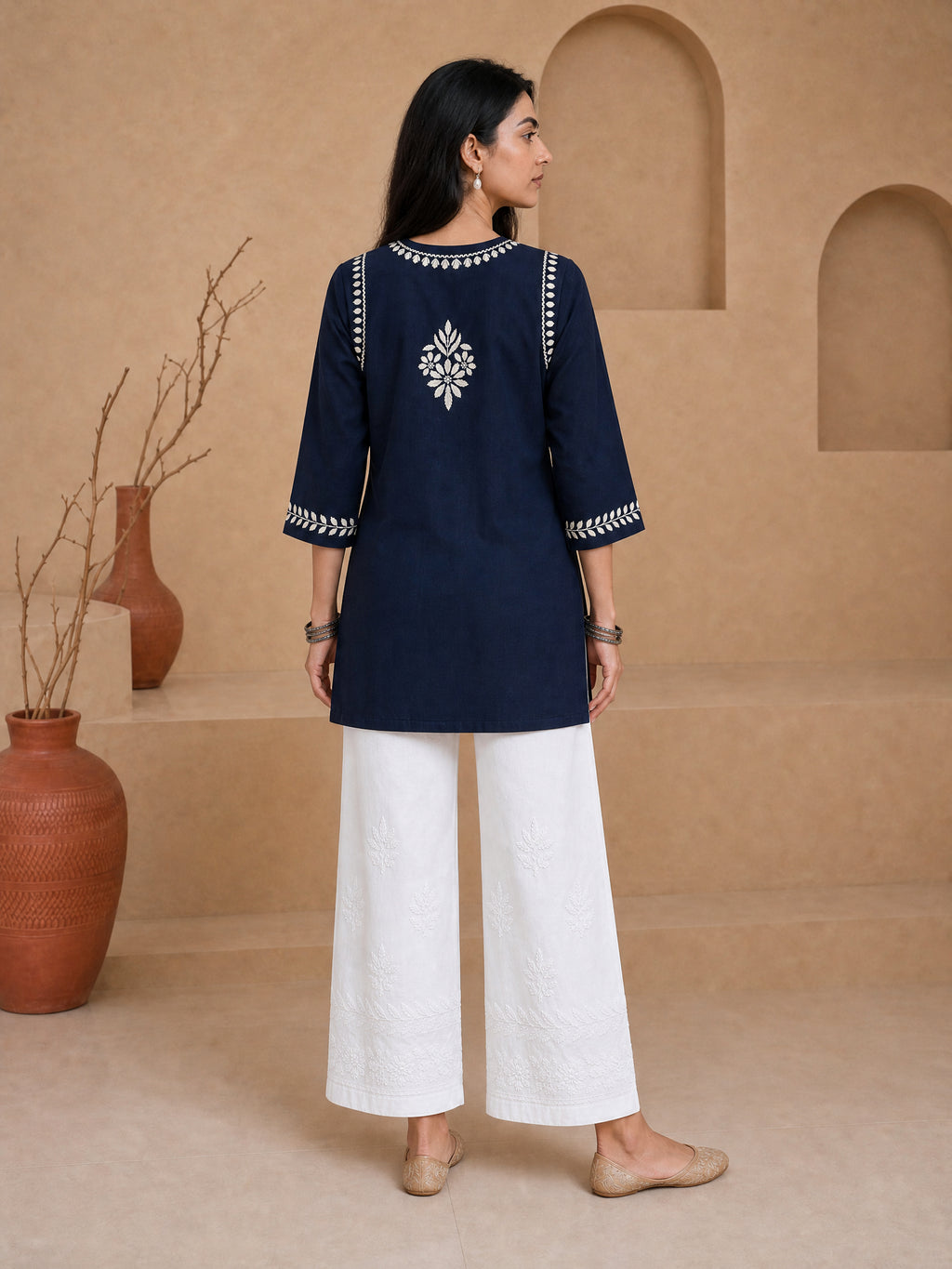 Milan Rayon Chikankari Short Kurta - Blue
