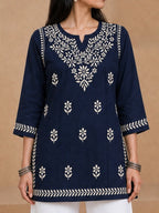 Milan Rayon Chikankari Short Kurta - Blue
