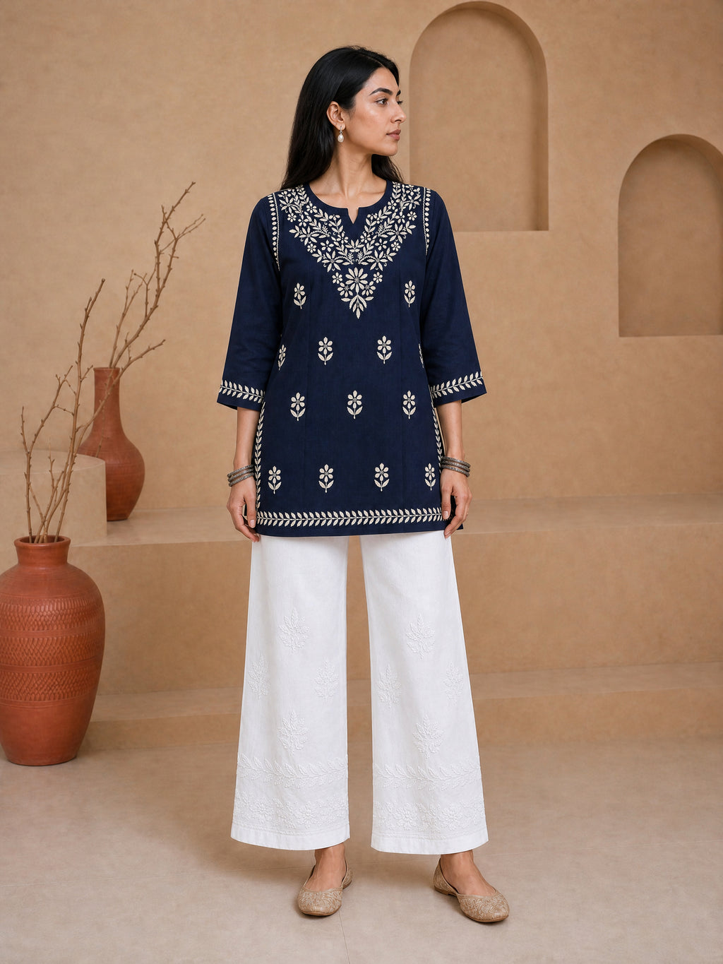 Milan Rayon Chikankari Short Kurta - Blue
