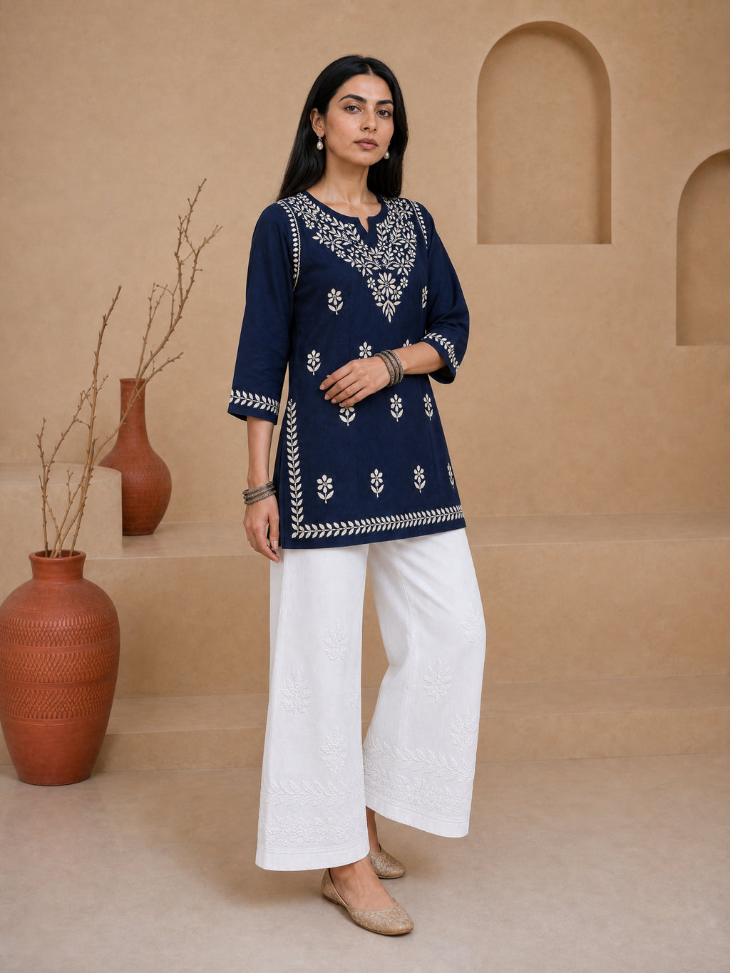 Milan Rayon Chikankari Short Kurta - Blue