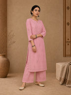 Pink Aangan Chanderi Chikankari Kurta Set