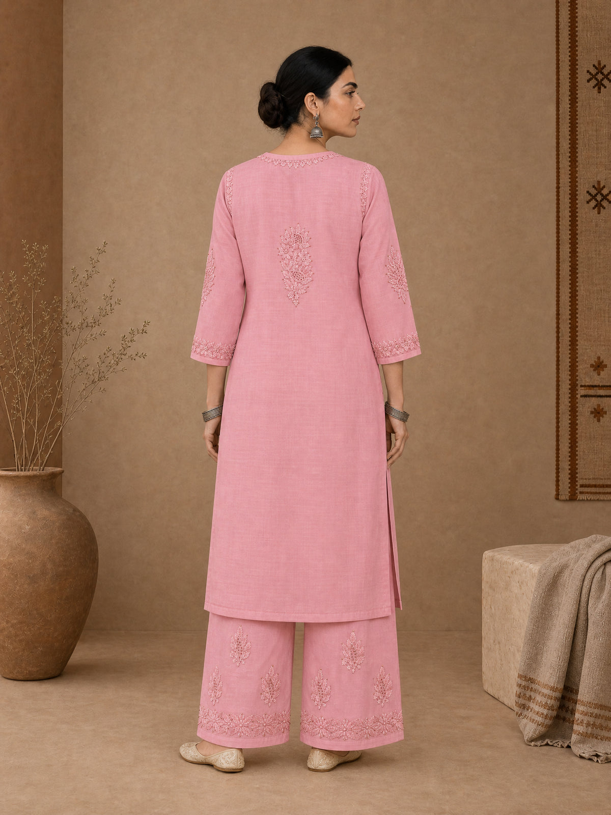 Pink Aangan Chanderi Chikankari Kurta Set