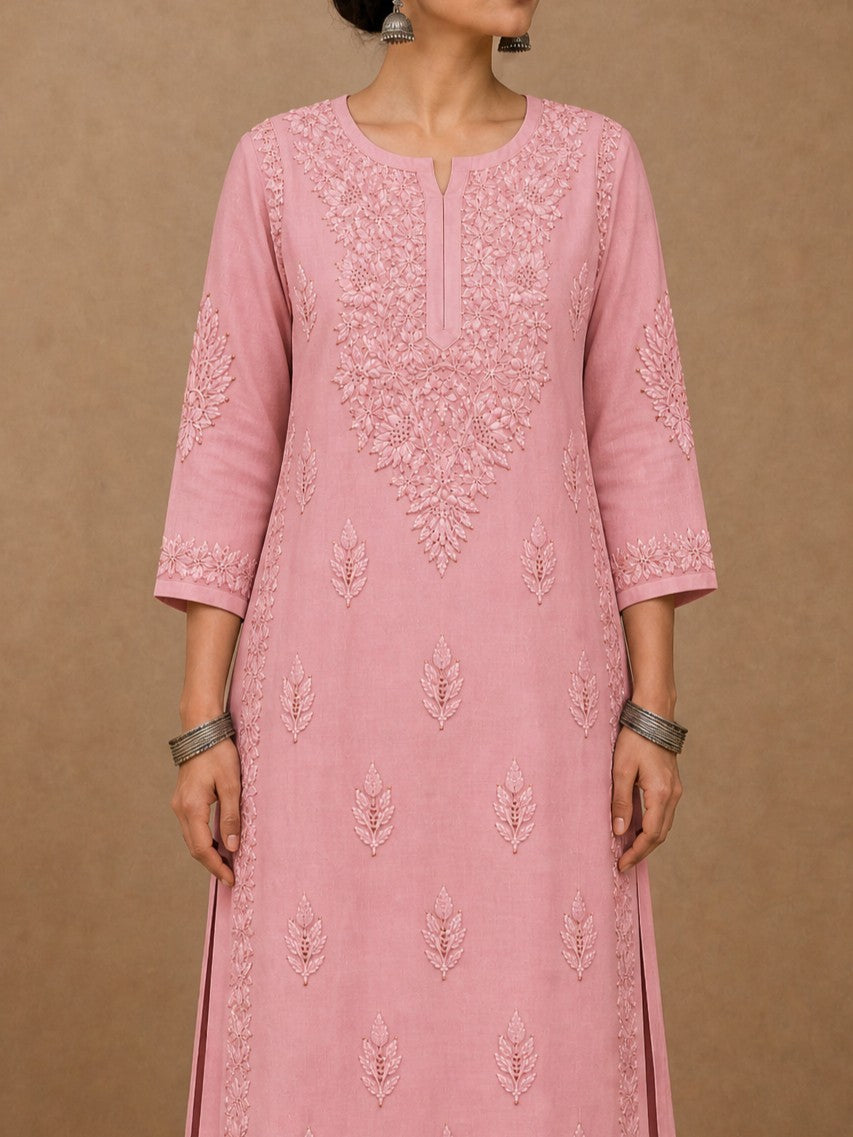 Pink Aangan Chanderi Chikankari Kurta Set